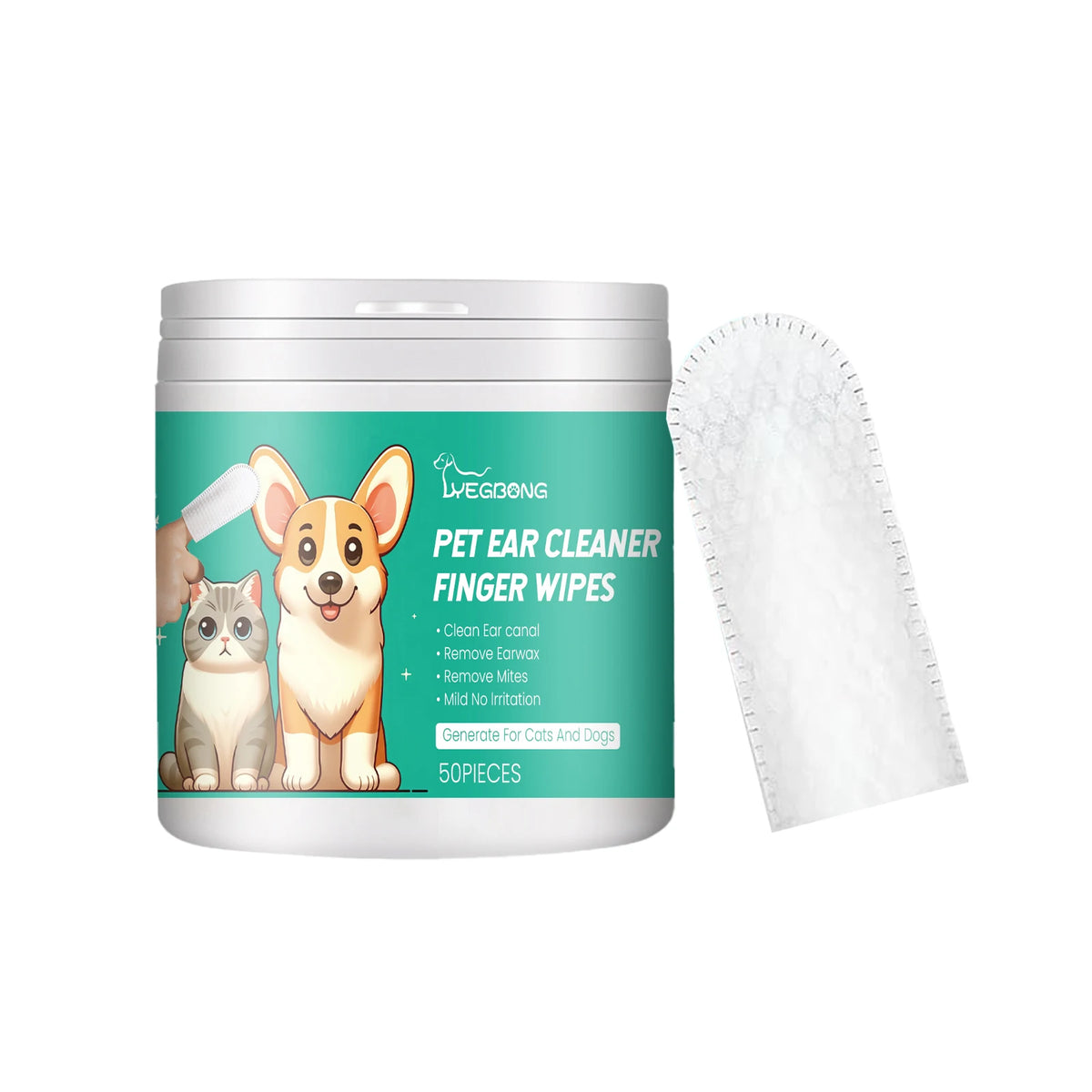 Pet Ear Cleaning Finger Wipes for Cats & Dogs, Mild Formula, Remove Earwax, Deodorize & Clean Eyes Paws