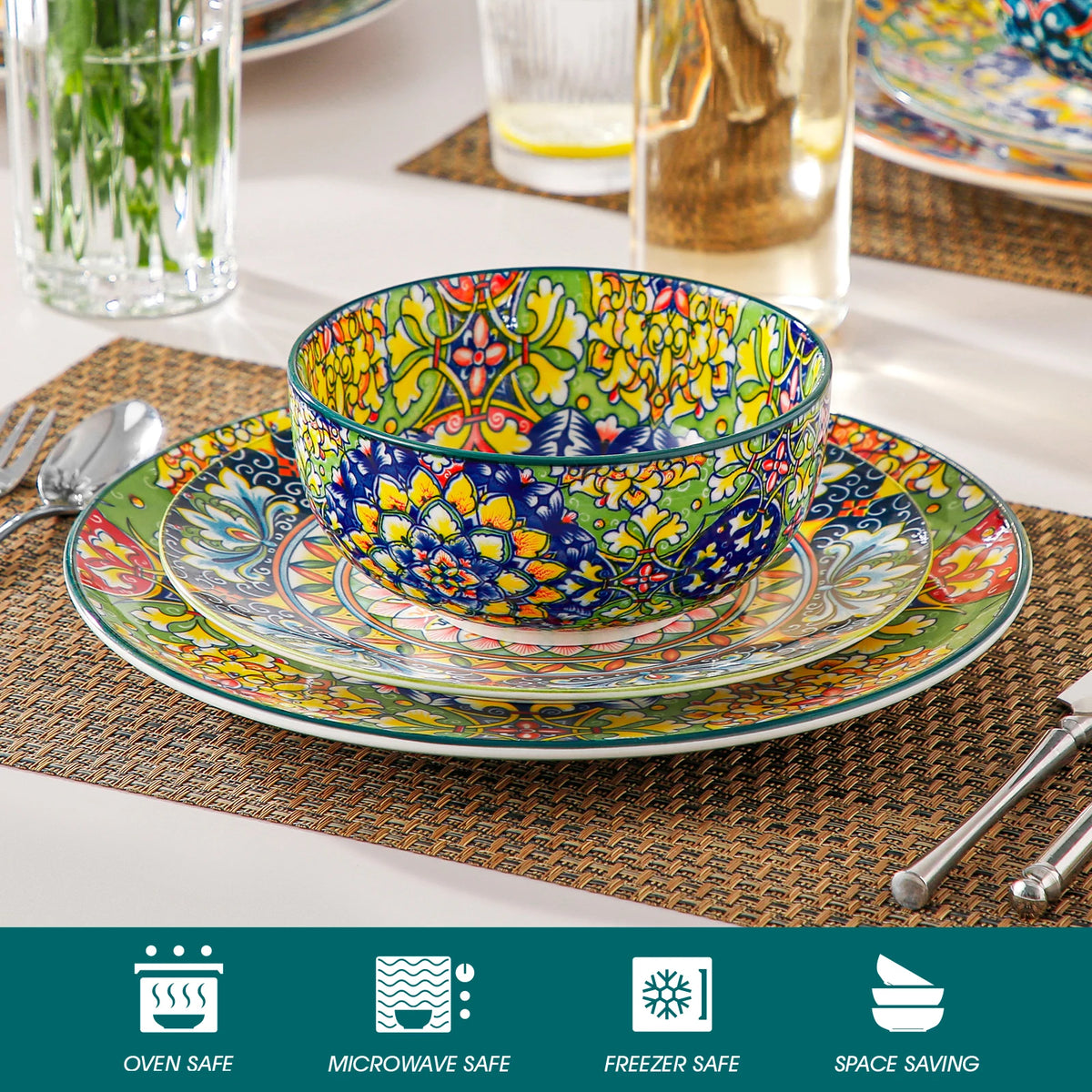 Malacasa 6 Piece Ceramic Bowl Set With Bohemian Floral Design