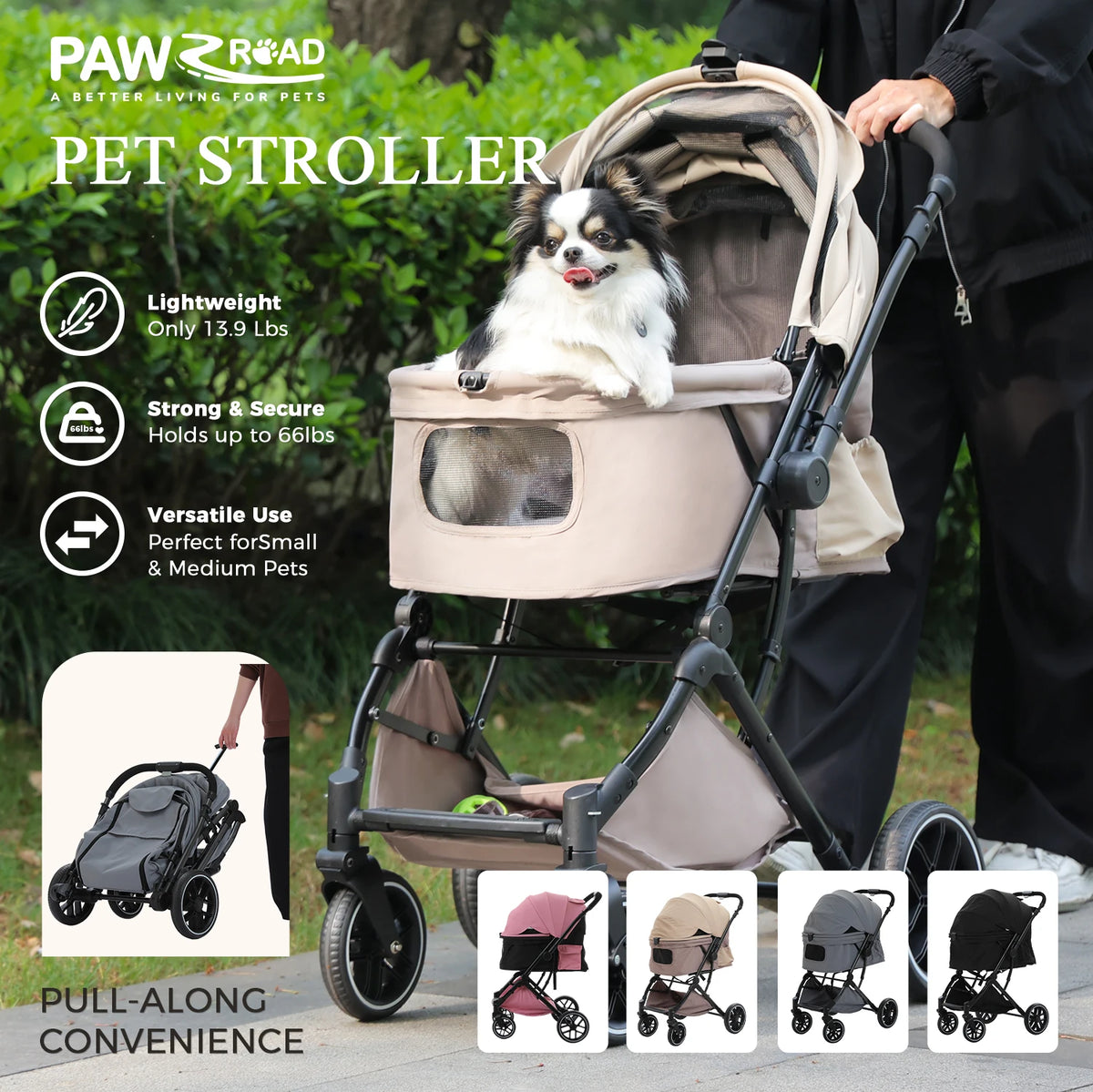 Pawz Road Foldable Pet Stroller With Basket And Cup Holder