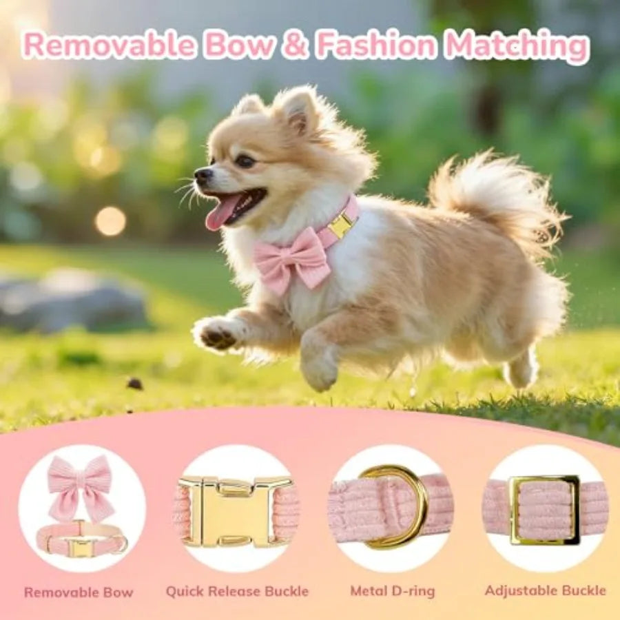 Adjustable Cotton Dog Harness And Leash Set With Bowtie Design