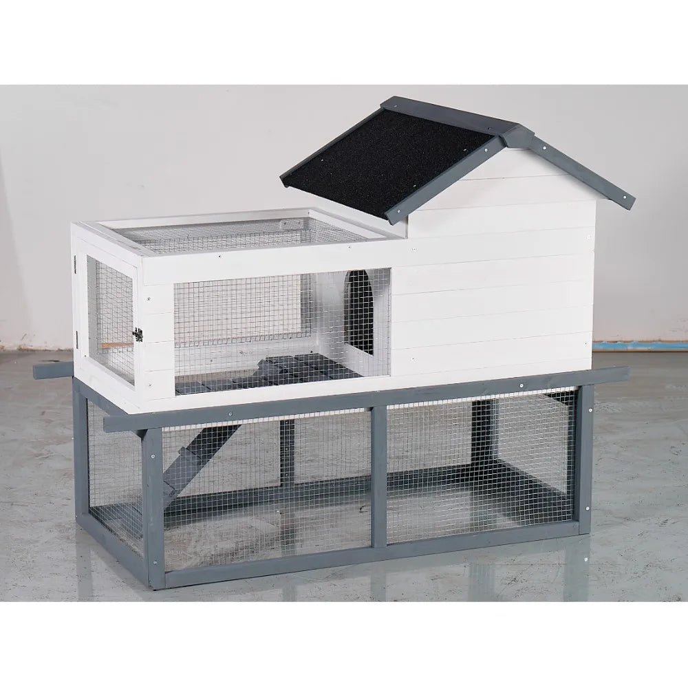 Chicken Coop with Run Elevated Solid Wood Hen House Outdoor Waterproof Metal Frame Raised Chicken Cage Pull Out Cleaning Tray Backyard Rabbit Hutch for Small Poultry
