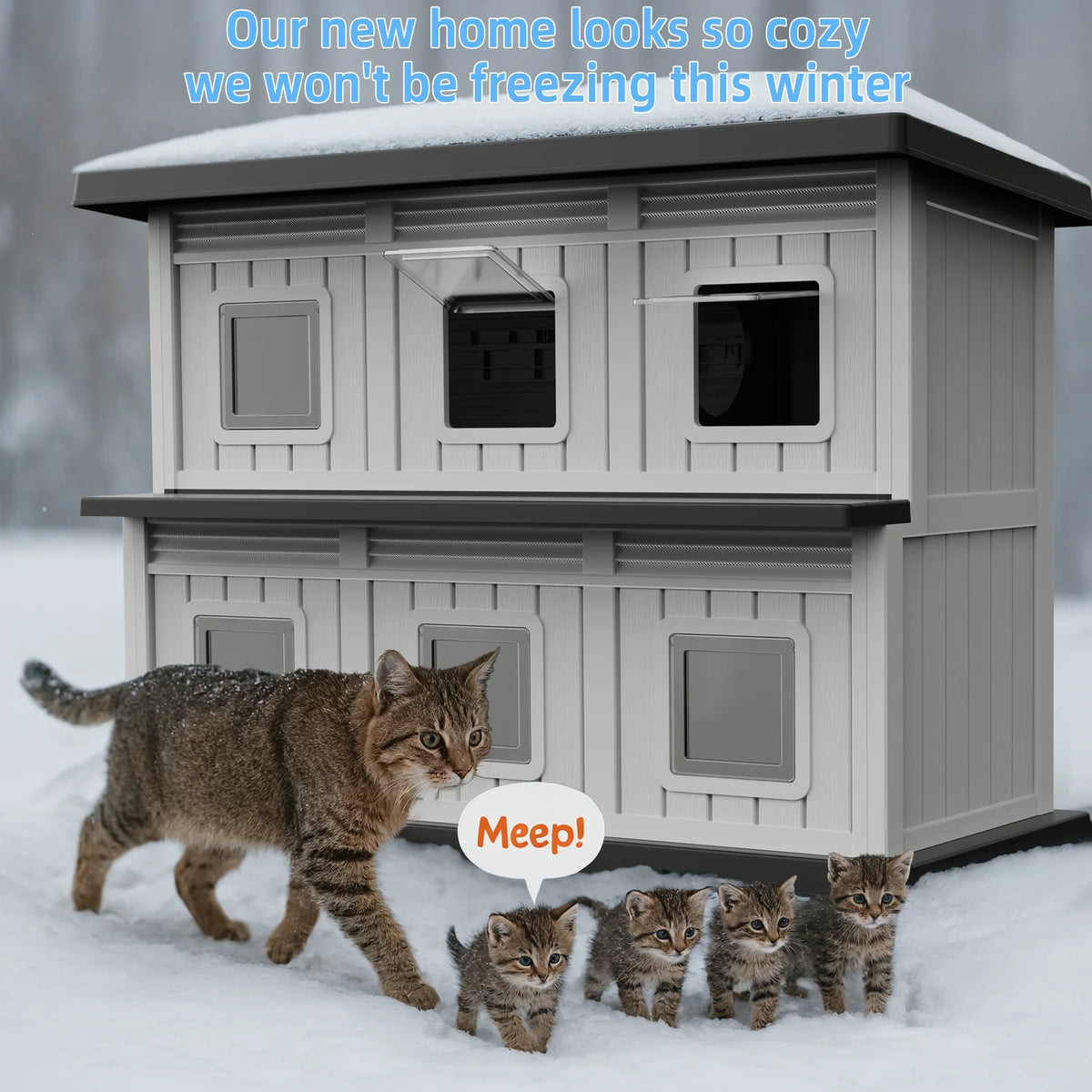 Two Level Weatherproof Resin Cat Shelter for Indoor Outdoor Use