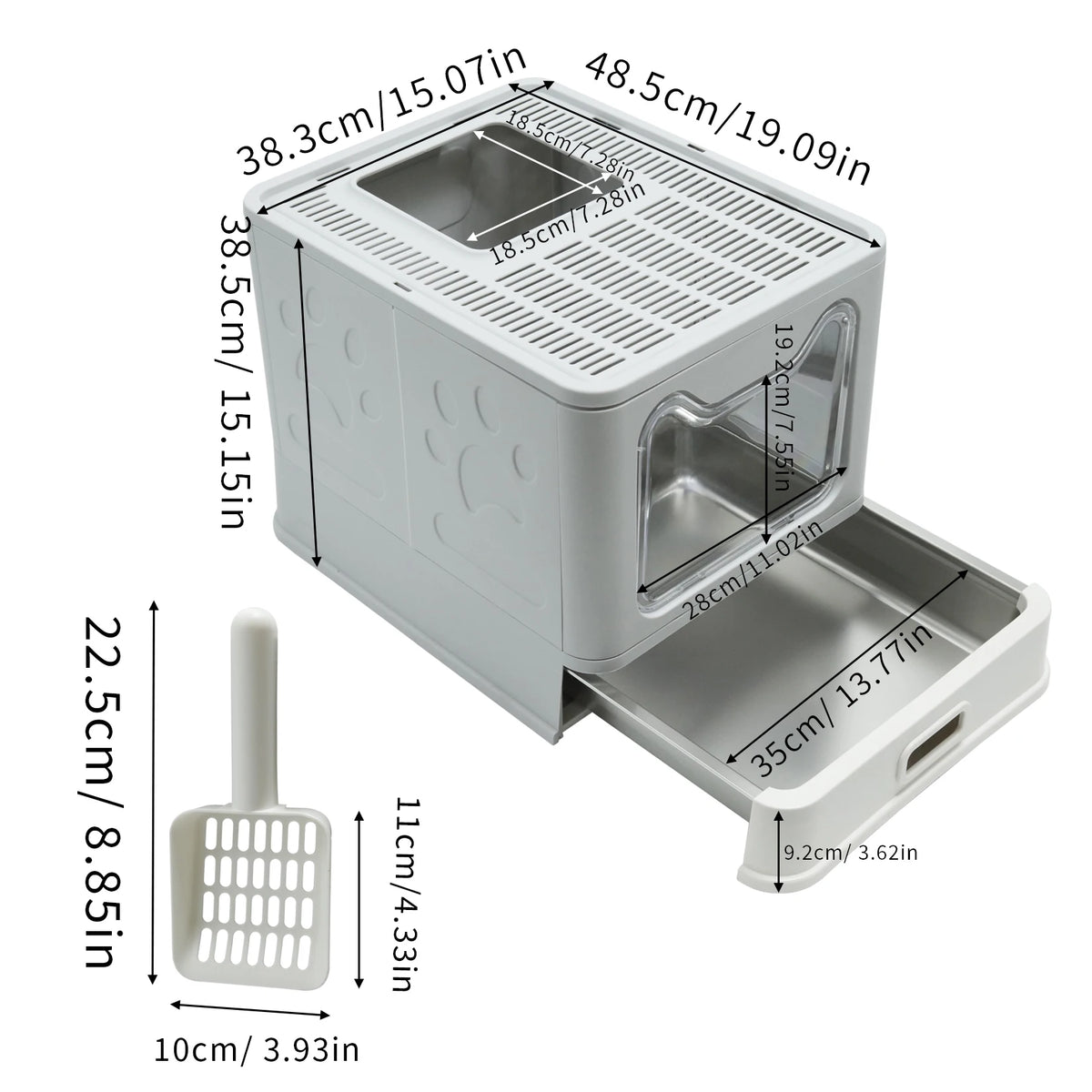 Covered Stainless Steel Cat Litter Box With Scoop Included