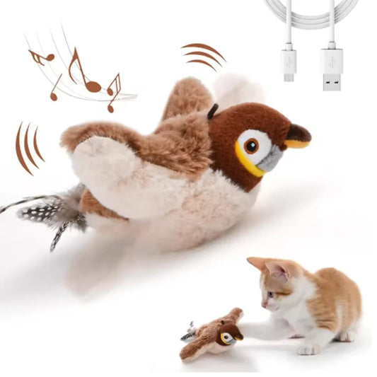Interactive Plush Bird Cat Toy With Touch Activated Chirping