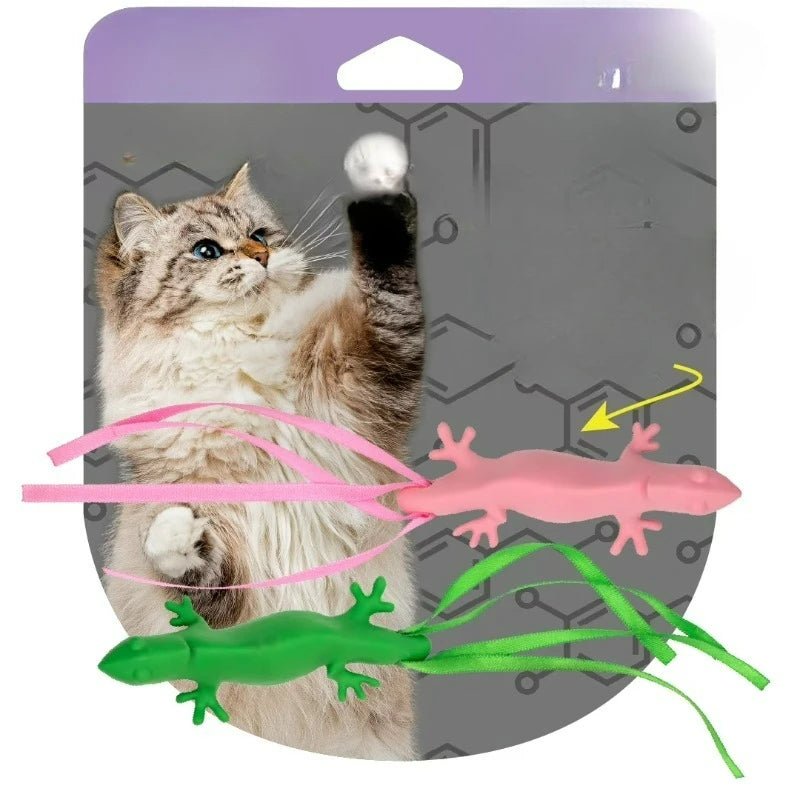 Catnip Infused Rubber Lizard Cat Toy With Playful Ribbons