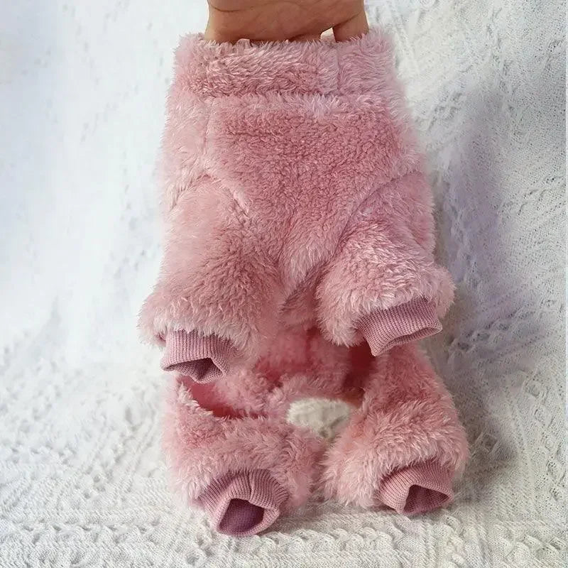 Warming Solid S-XXL Small Dog Fleece Jumpsuit with Pull Ring - Autumn Winter Pet Coat, 1-Piece Puppy Apparel