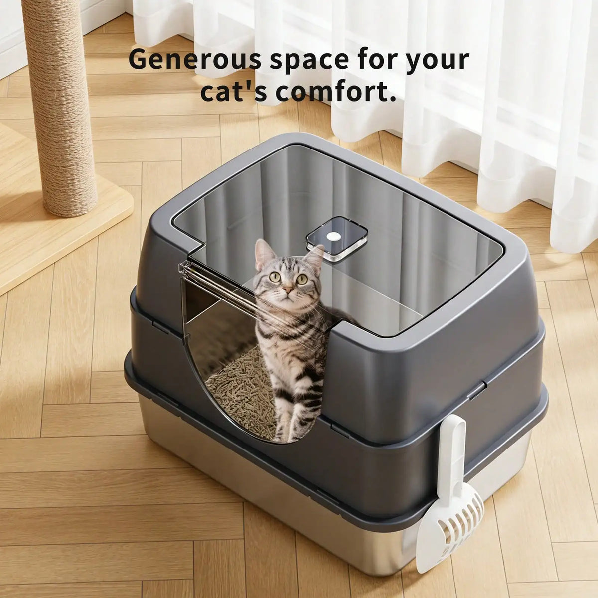 Enclosed Stainless Steel Cat Litter Box With Splash Proof Lid