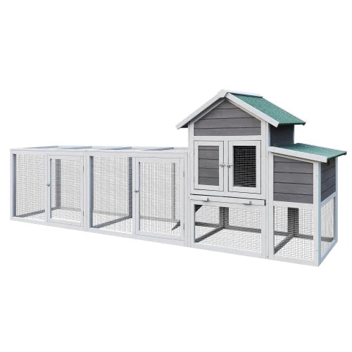 Gray Outdoor Chicken Coop - Waterproof Roof, Run, Nesting Box, Sliding Tray & Secure Poultry Locks