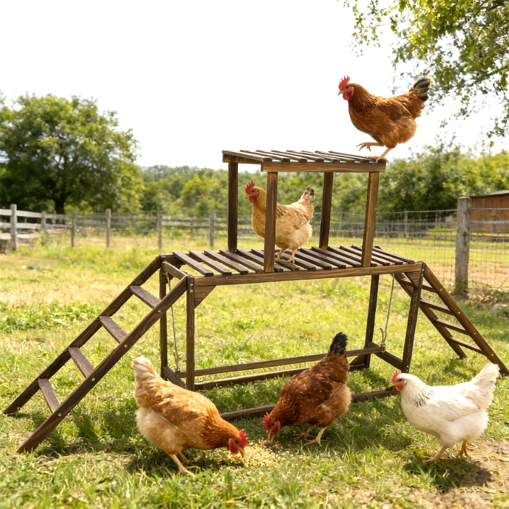 Chicken Coop Toy with Swing Ladder Platform Chicken Run Roosting Bar Hens Activity Play Ladder for Backyard Farm