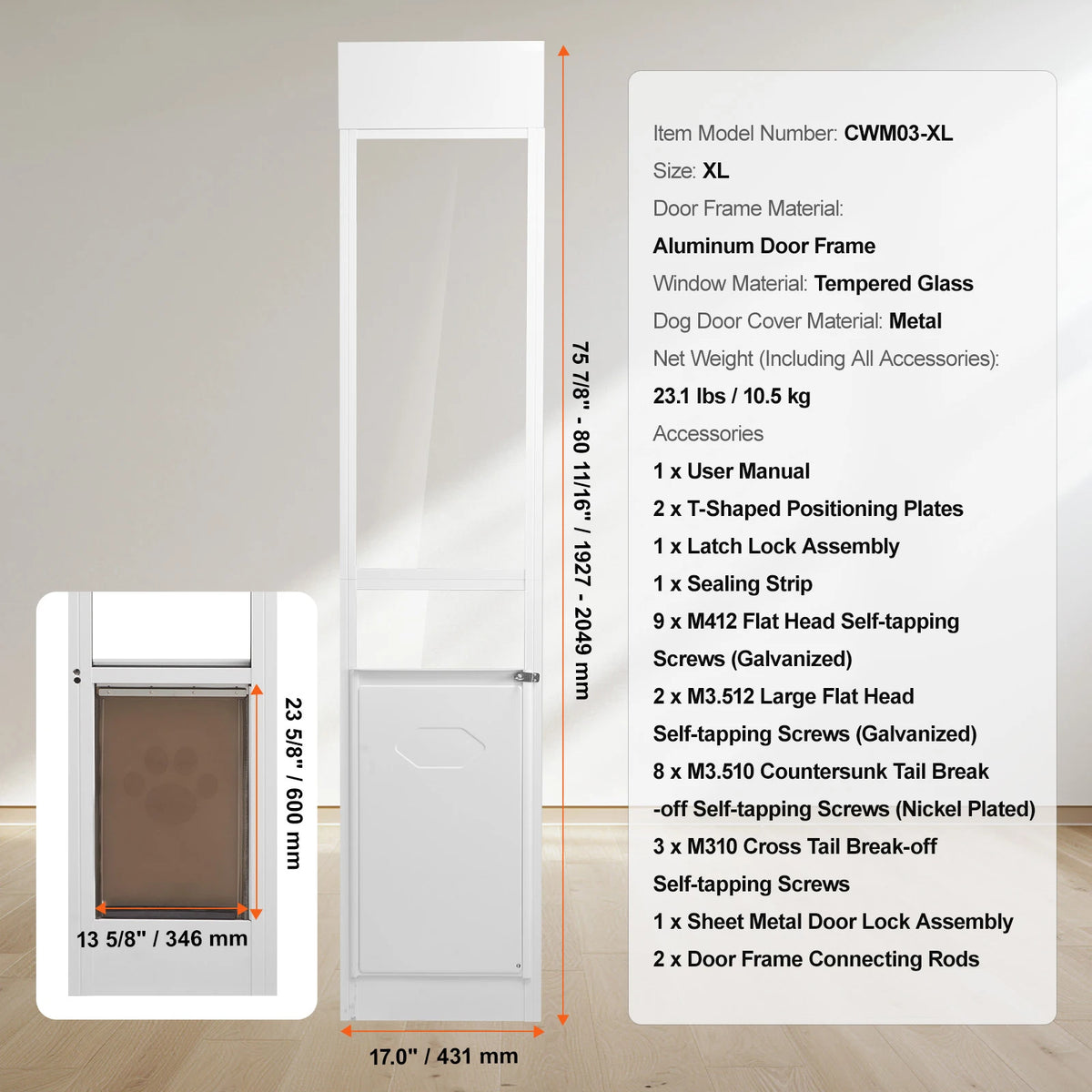 SucceBuy Adjustable Aluminum Frame Pet Door For Sliding Glass