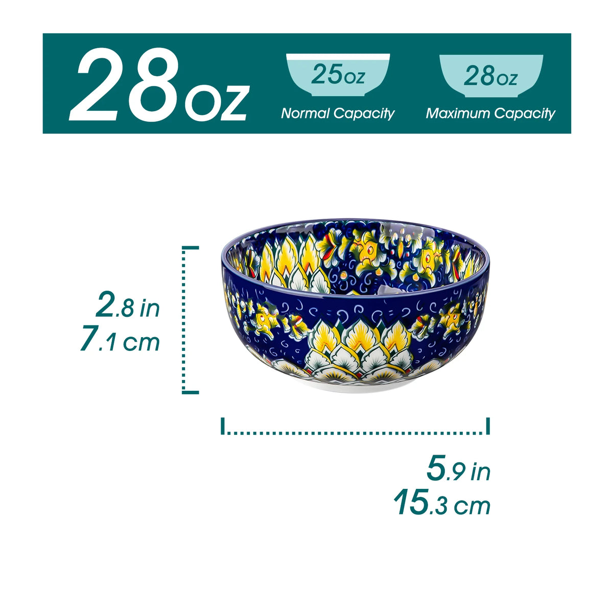 Malacasa 6 Piece Ceramic Bowl Set With Bohemian Floral Design