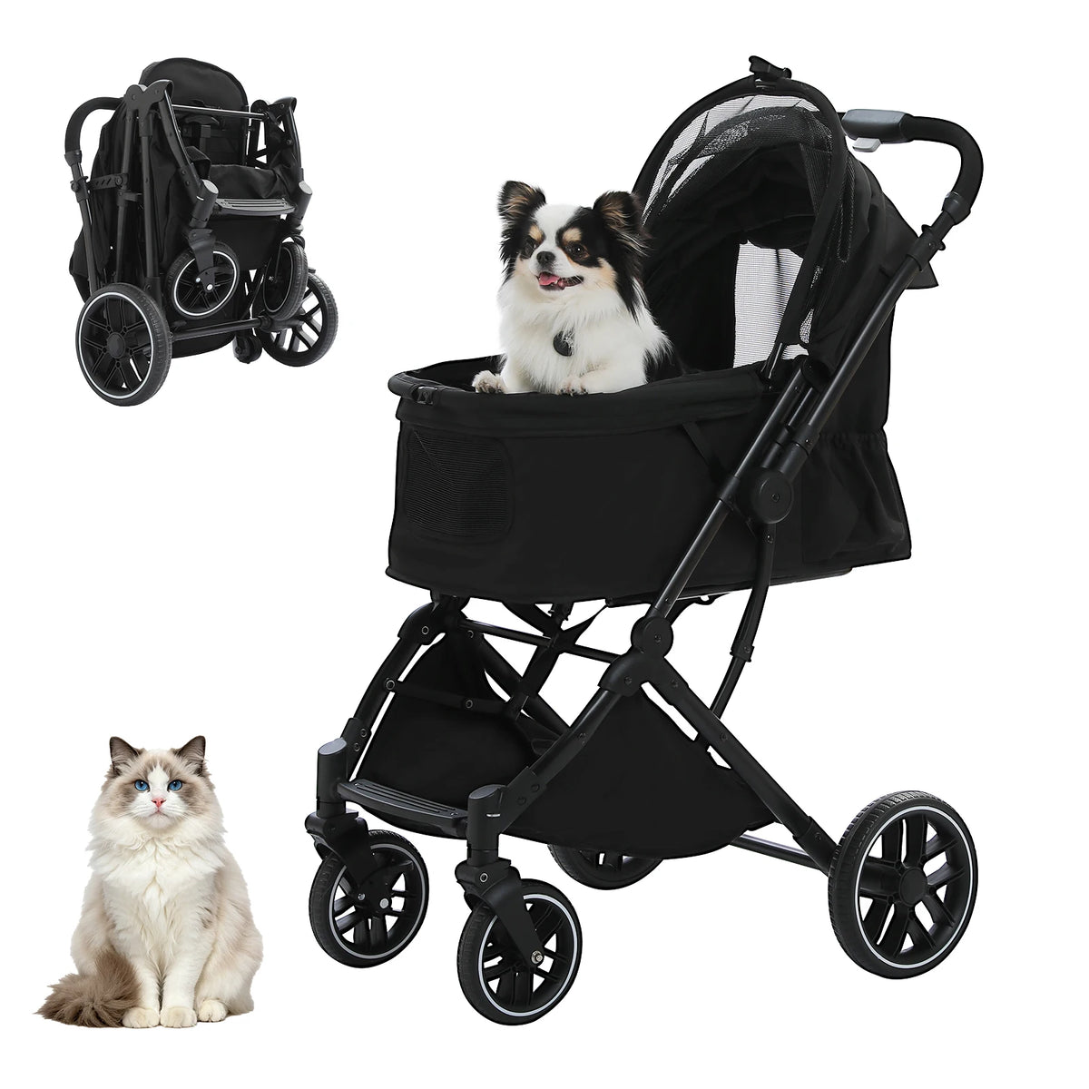 Pawz Road Foldable Pet Stroller With Basket And Cup Holder