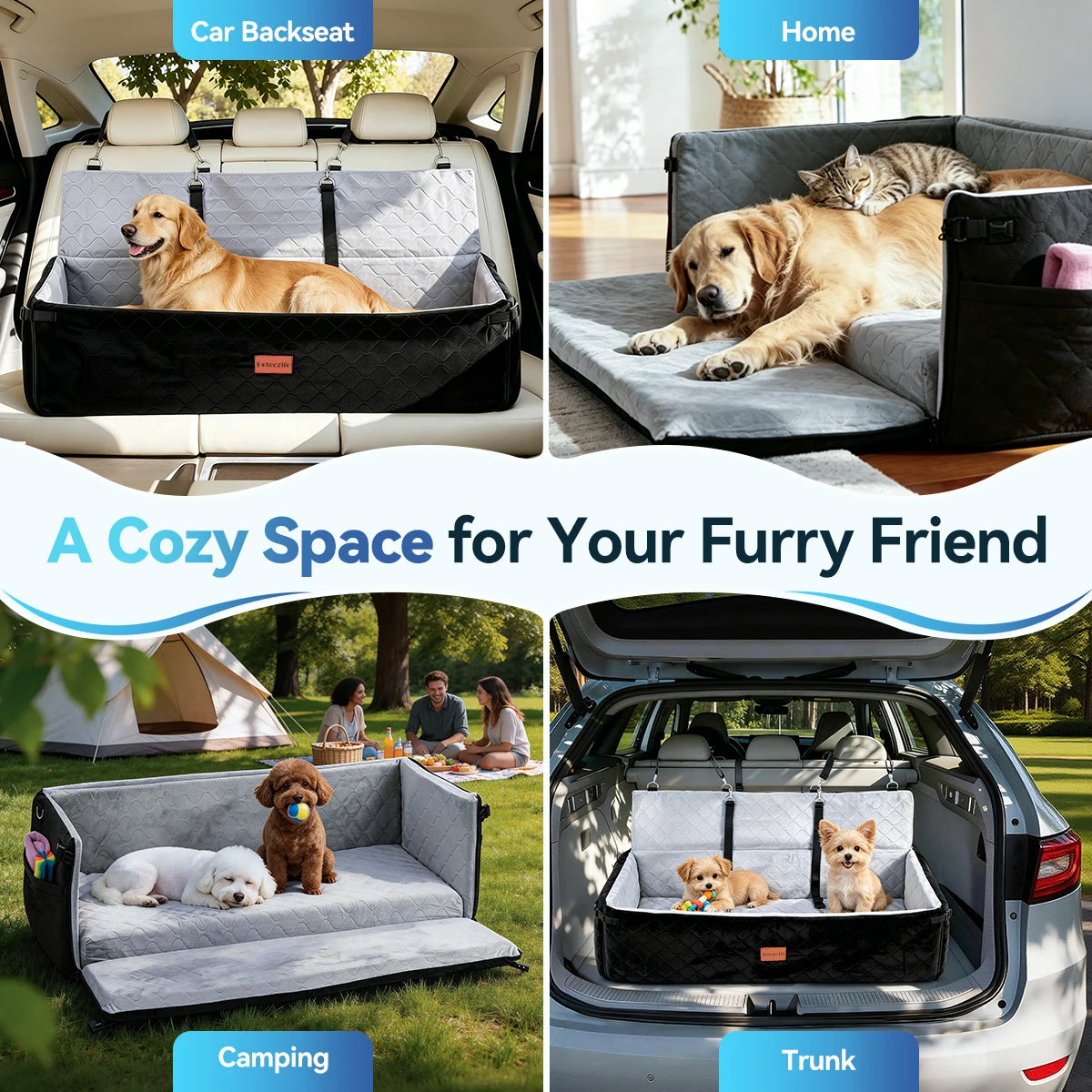 Domipet Comfortable Dog Car Seat With Integrated Safety Leashes