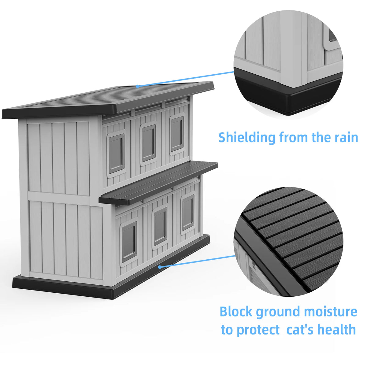 Two Level Weatherproof Resin Cat Shelter for Indoor Outdoor Use