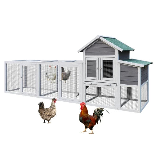 Gray Outdoor Chicken Coop - Waterproof Roof, Run, Nesting Box, Sliding Tray & Secure Poultry Locks