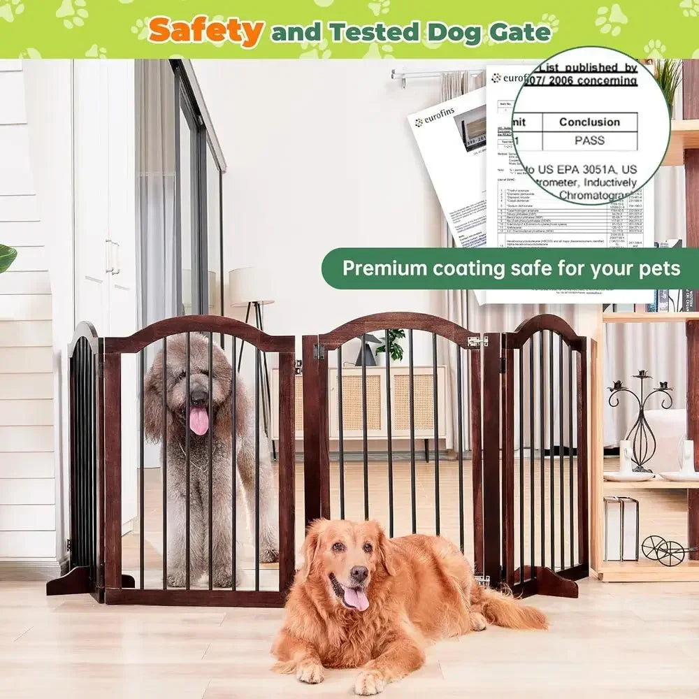 Expandable Acacia Wood Pet Gate With Door For Indoor Use