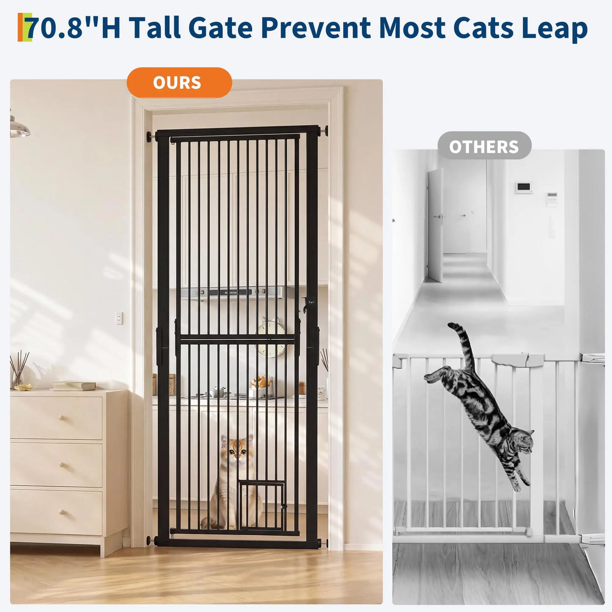 HiMISS Adjustable Extra Tall Cat Gate With Secure Mount Door