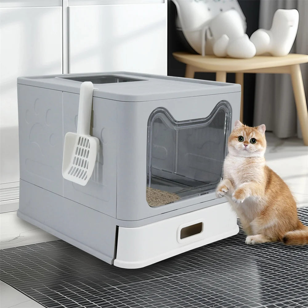 Enclosed Stainless Steel Cat Litter Box With Scoop Easy Cleaning