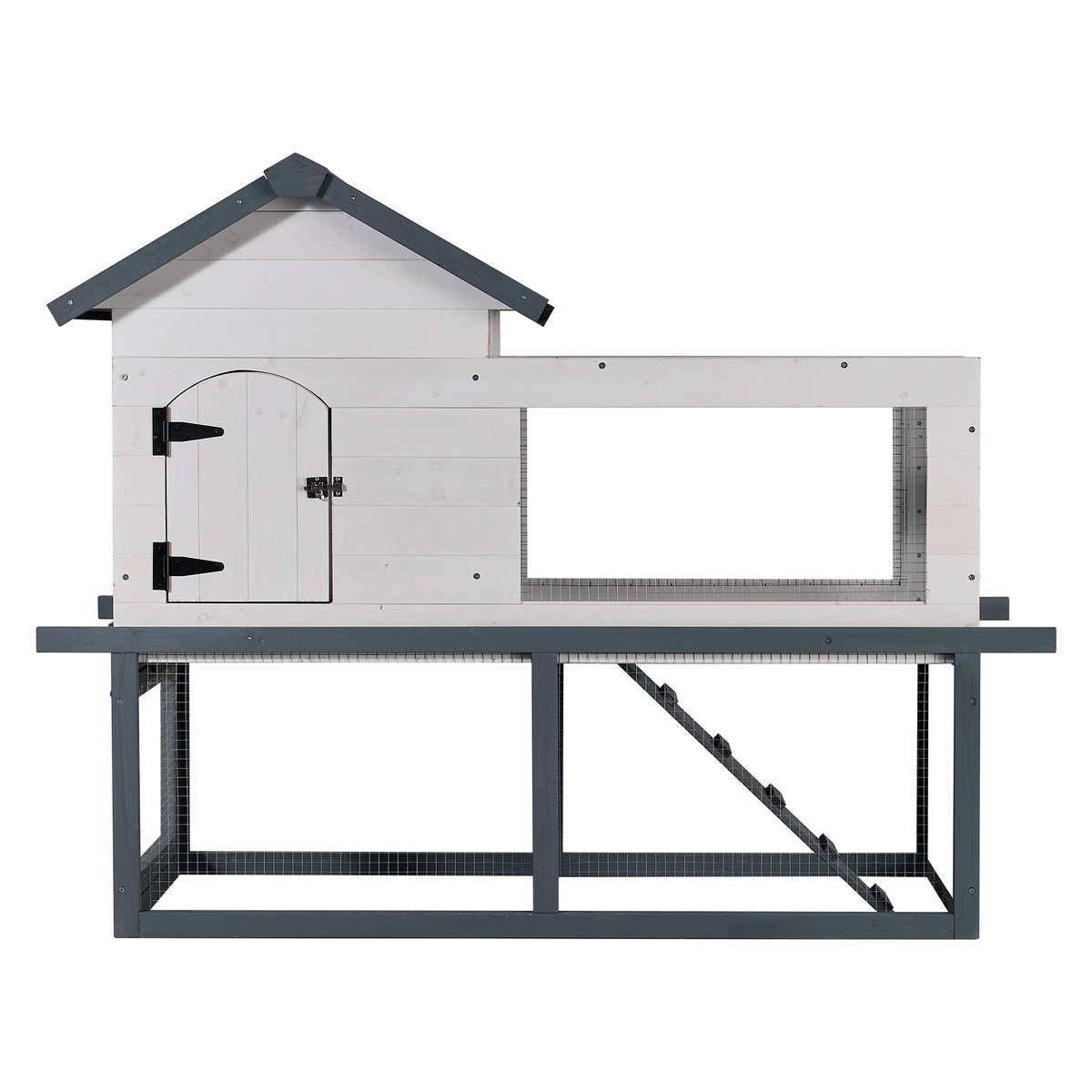 Chicken Coop with Run Elevated Solid Wood Hen House Outdoor Waterproof Metal Frame Raised Chicken Cage Pull Out Cleaning Tray Backyard Rabbit Hutch for Small Poultry