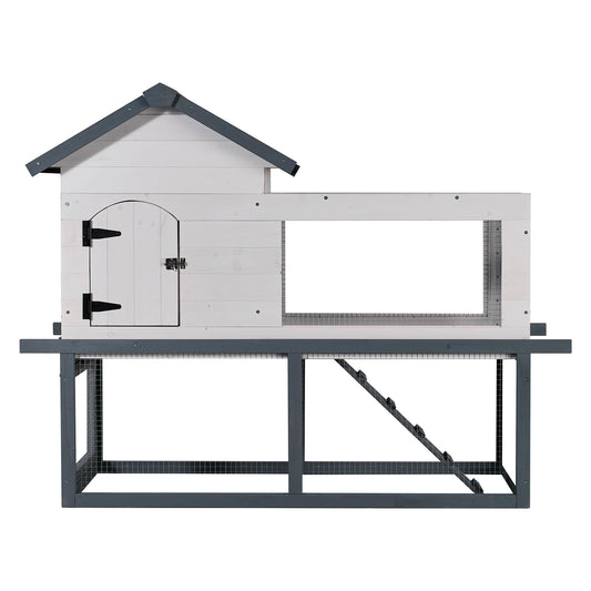 Chicken Coop with Run Elevated Solid Wood Hen House Outdoor Waterproof Metal Frame Raised Chicken Cage Pull Out Cleaning Tray Backyard Rabbit Hutch for Small Poultry