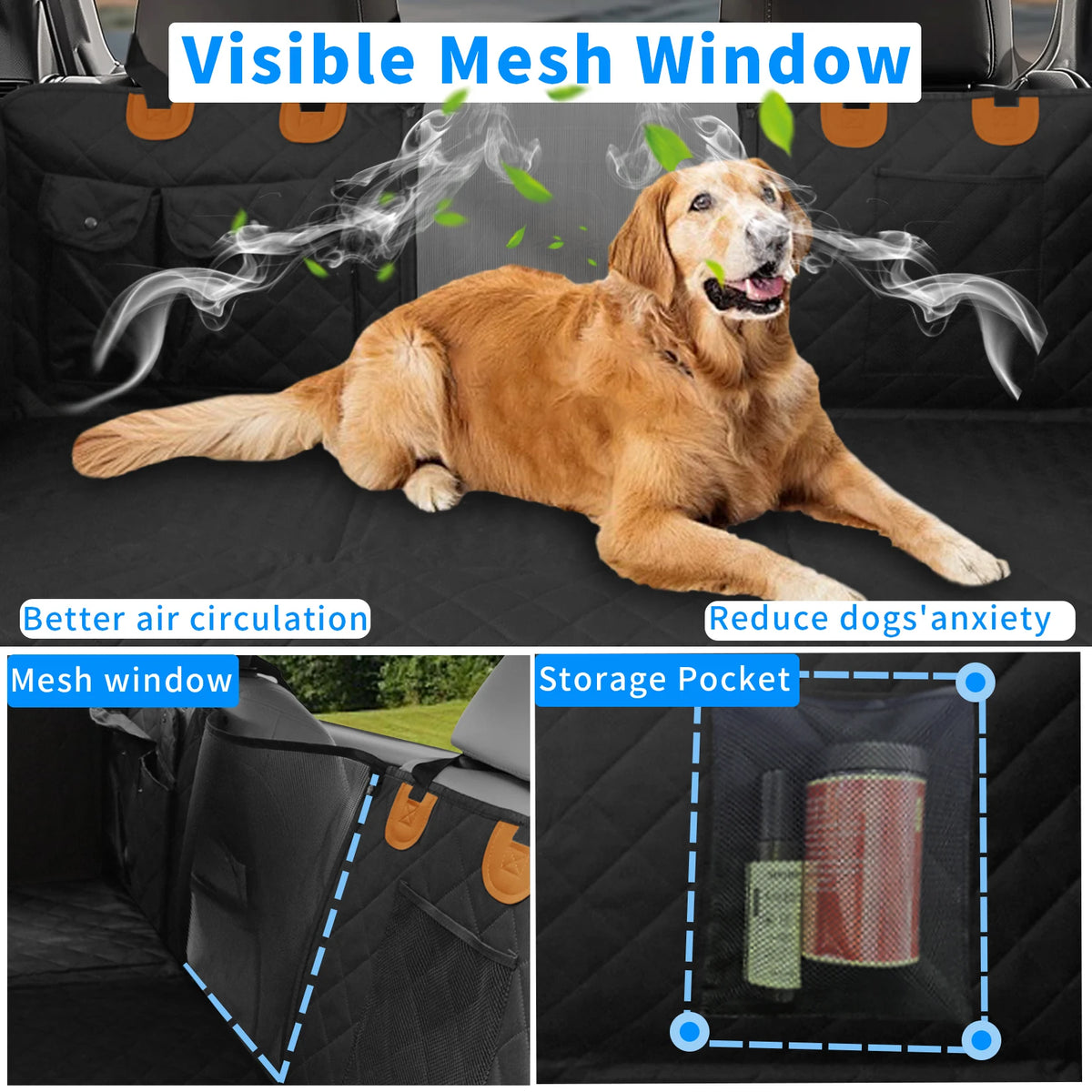 Borwart Waterproof Dog Car Seat Cover With Mesh Storage Pocket