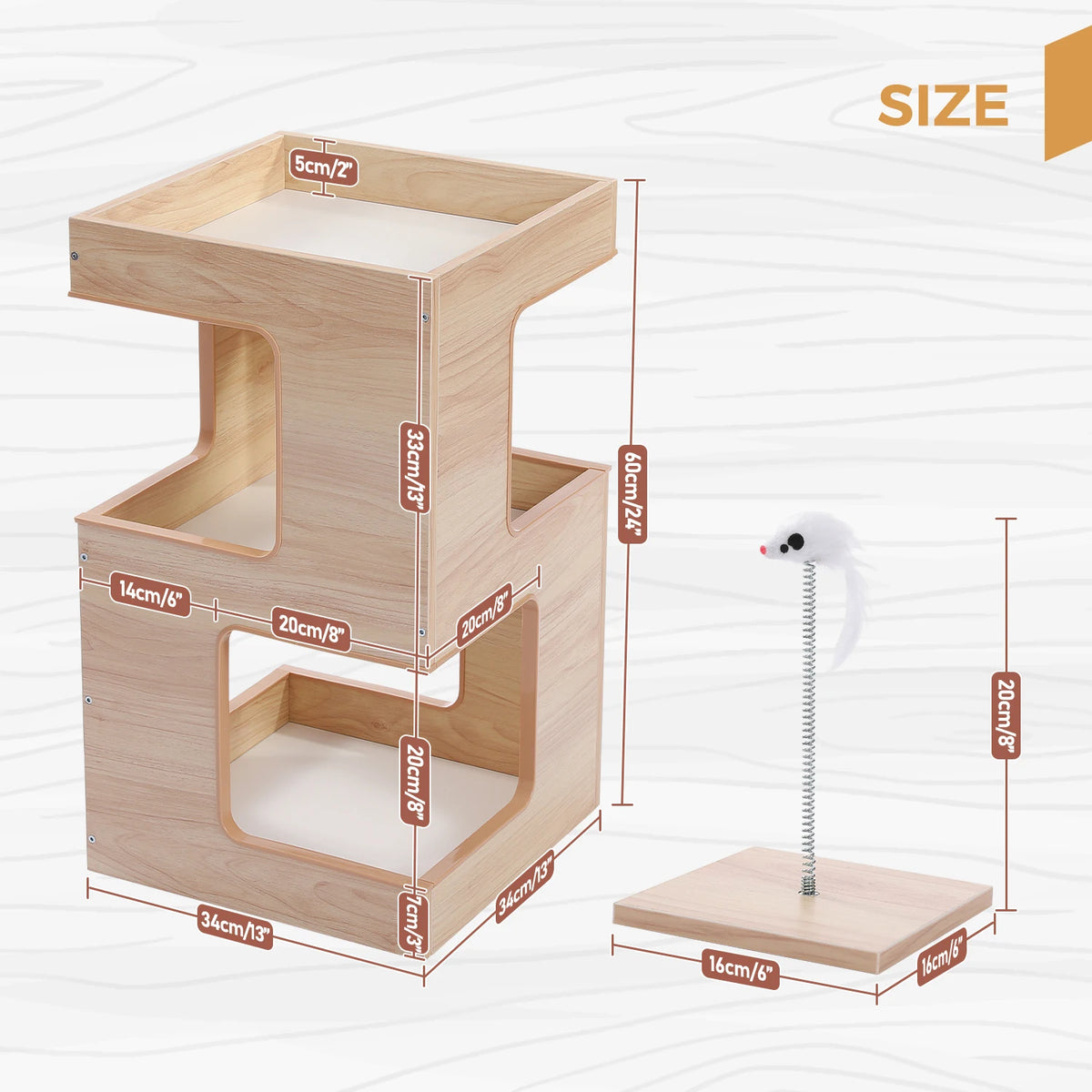 PAWZ Road Wood Cat Condo Tower With Removable Scratching Pad