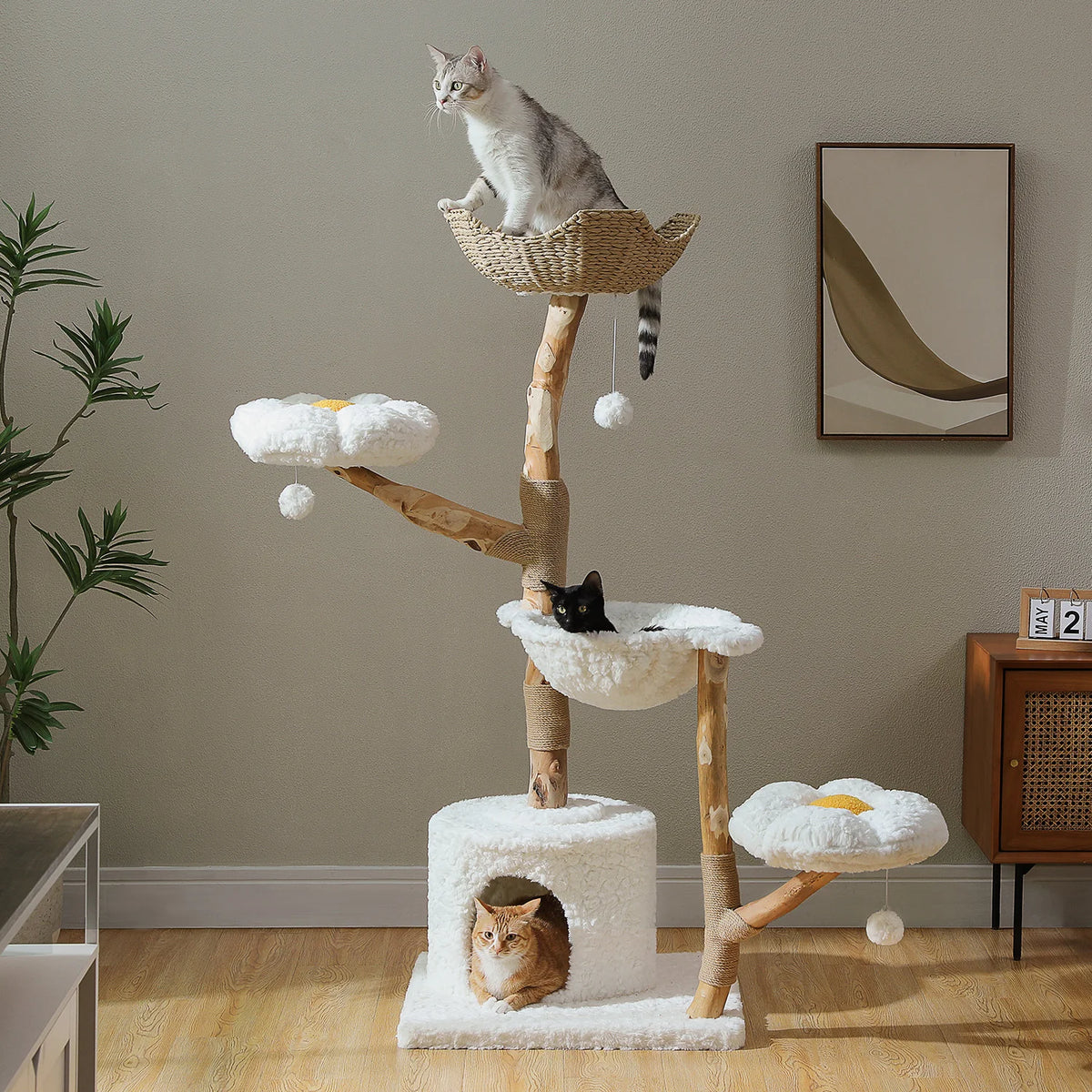 PAWZ Road Cat Tree Tower Sisal Scratching Post Wicker Bed