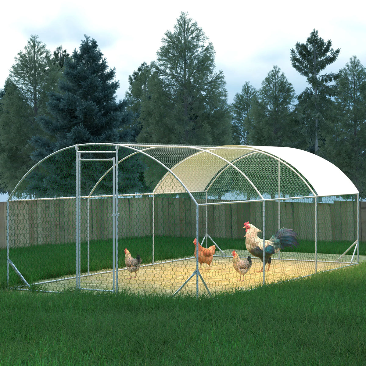 9.84x19.68x6.56 FT Dome Galvanized Steel Chicken Coop Run Large UV Waterproof Cover Walk In Poultry Pen For Chickens Ducks Rabbits Backyard Outdoor