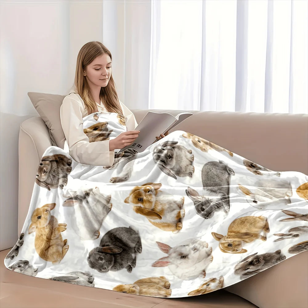 Cute Bunny Rabbit Flannel Blanket For Cozy Home And Office