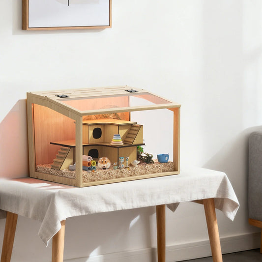 Natural Wood Tabletop Hamster Cage For Small Pet Habitat