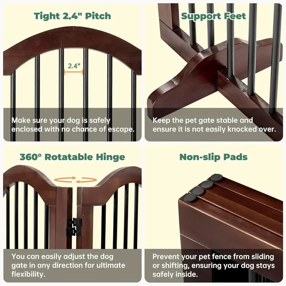 Expandable Acacia Wood Pet Gate With Door For Indoor Use