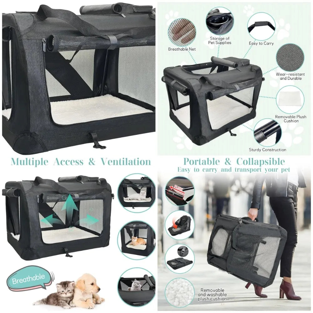 Durable Soft Sided Collapsible Pet Carrier For Travel