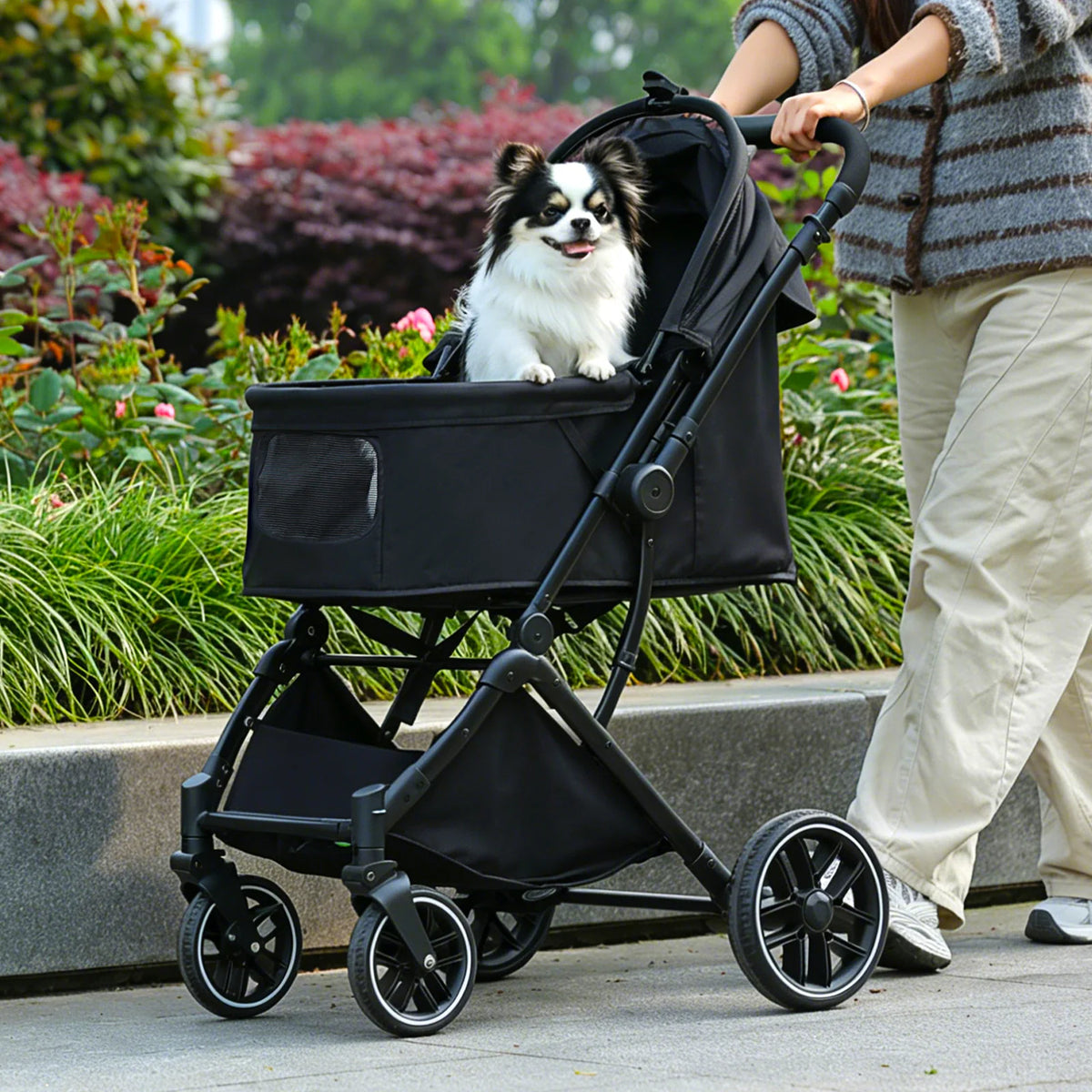 Pawz Road Foldable Pet Stroller With Basket And Cup Holder