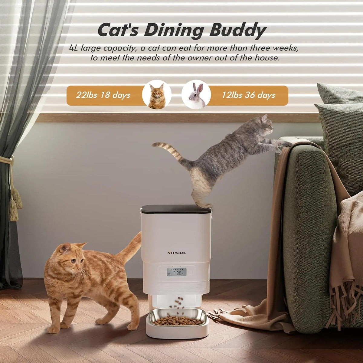 Nityers Automatic Pet Feeder With Stainless Steel Bowl