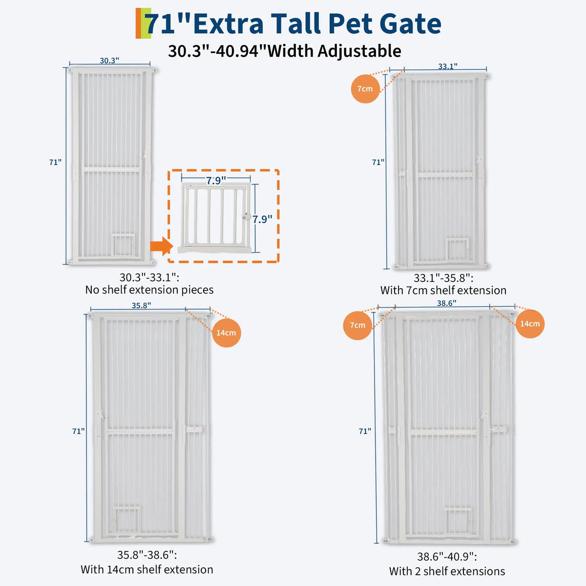 HiMISS Adjustable Extra Tall Cat Gate With Secure Mount Door