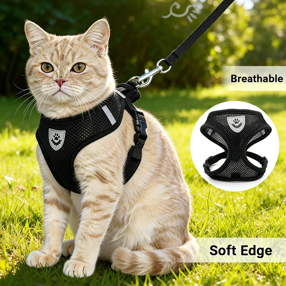 Adjustable Reflective Escape Proof Dog Cat Harness Leash Set Vest
