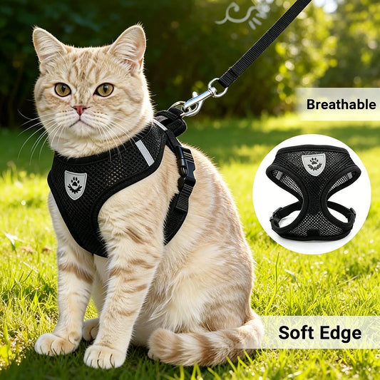 Adjustable Reflective Escape Proof Dog Cat Harness Leash Set Vest
