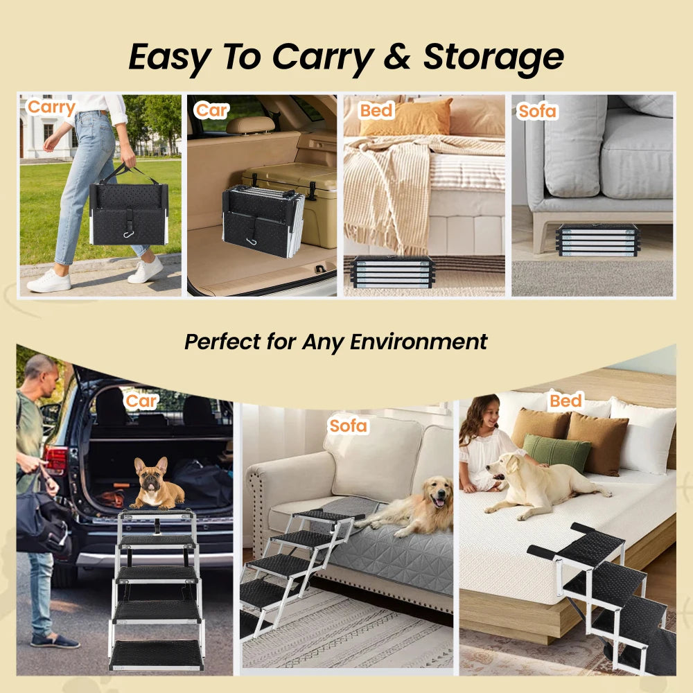 Foldable Non-Slip Dog Ramp Sturdy Reinforced 250lbs Load Pet Dog Stairs Lightweight Portable Ladder for Cars SUVs Trucks