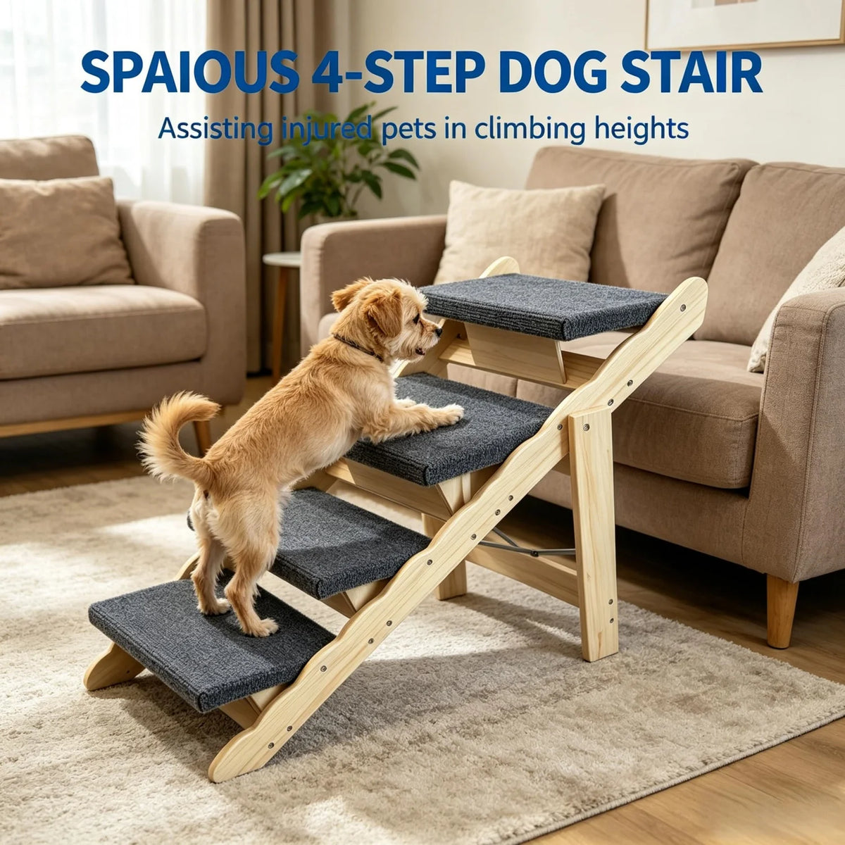HImiss Non Slip Wooden Dog Stairs And Foldable Pet Ramp