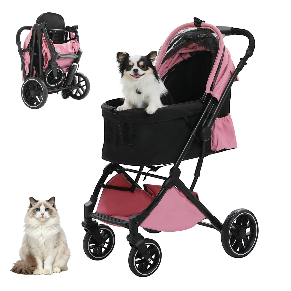 Pawz Road Foldable Pet Stroller With Basket And Cup Holder
