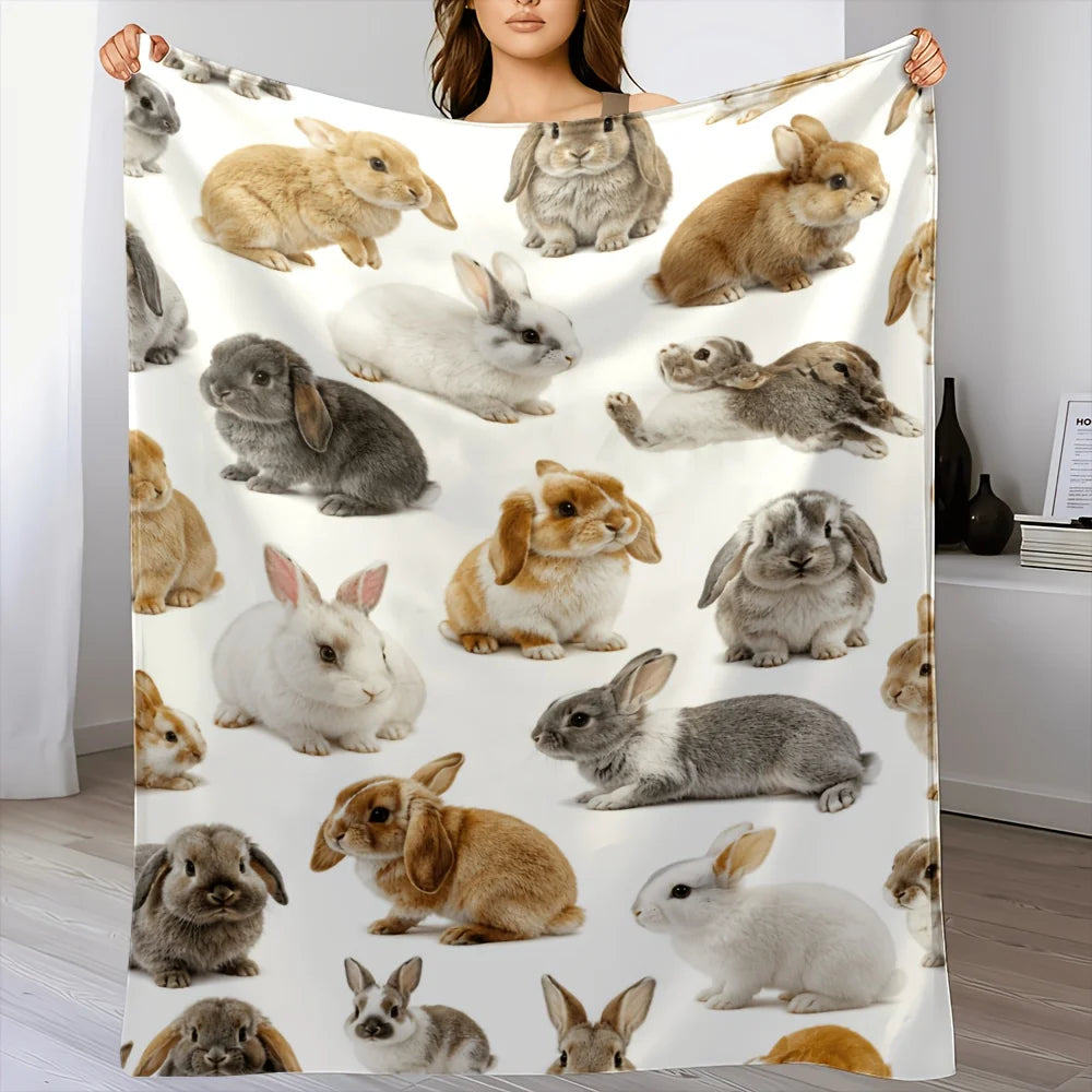 Cute Bunny Rabbit Flannel Blanket For Cozy Home And Office