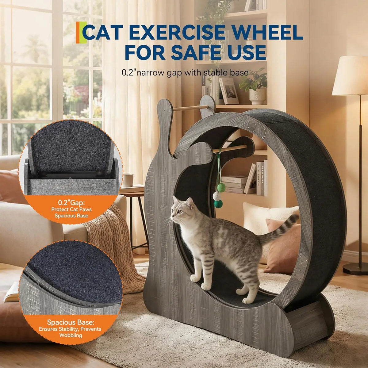 HiMISS Wooden Cat Exercise Wheel With Sisal Scratcher