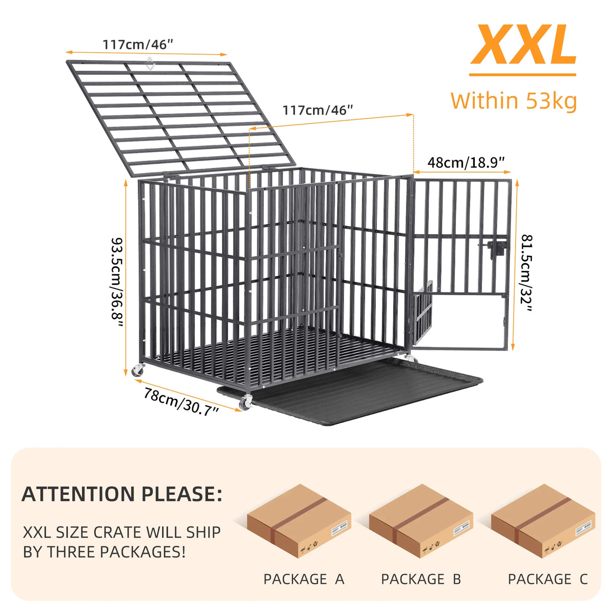 Bingopaw Heavy Duty Metal Dog Crate With Four Wheels