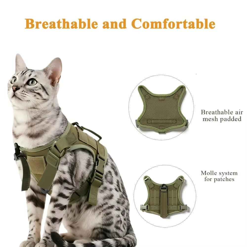 PETRAVEL Tactical Cat Harness Vest Leash Set for Outdoor Training