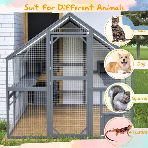 Spacious Outdoor Cat Enclosure With Weatherproof Roof And Dual Cabins