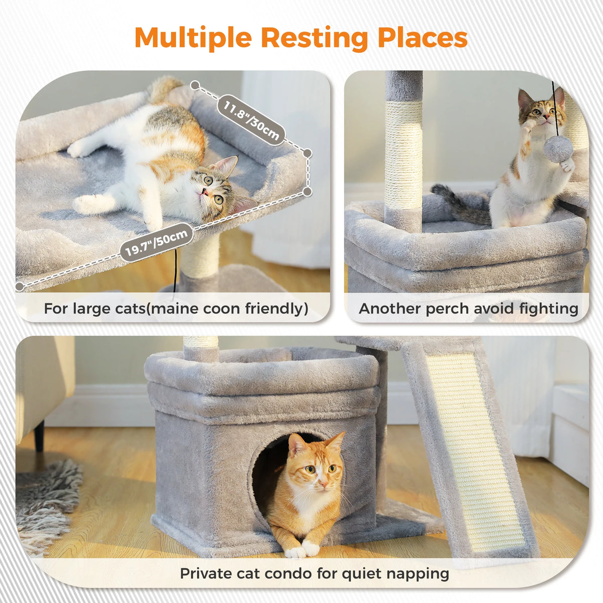 PAWZ Road Three Tier Indoor Cat Tree With Sisal Posts