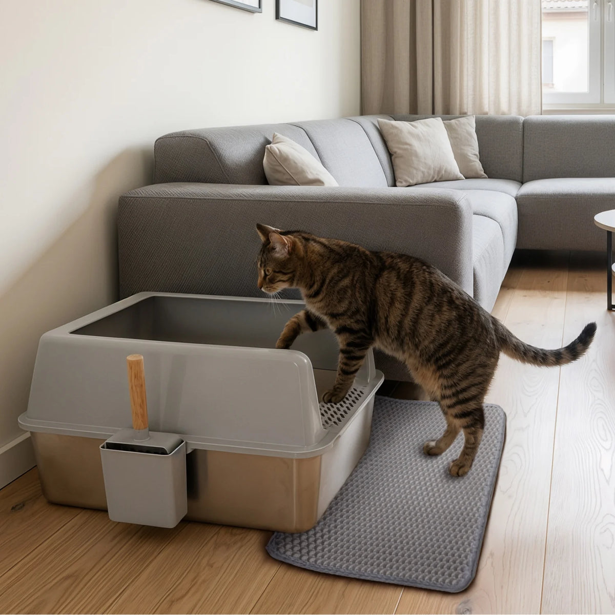 Stainless Steel Cat Litter Pan Includes Scoop And Cleaning Mat