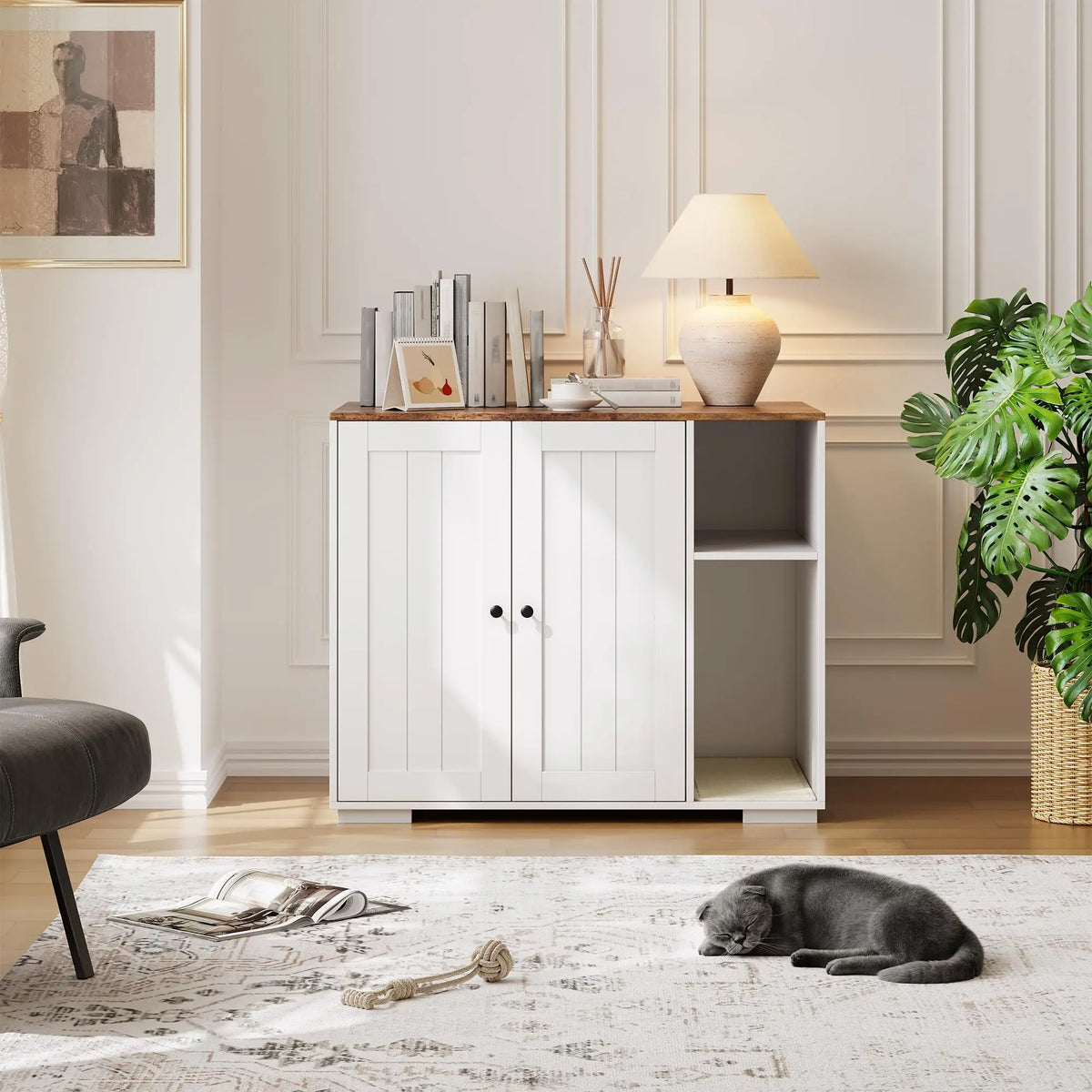 HiMiss Wooden Dog Proof Litter Enclosure With Power Outlet