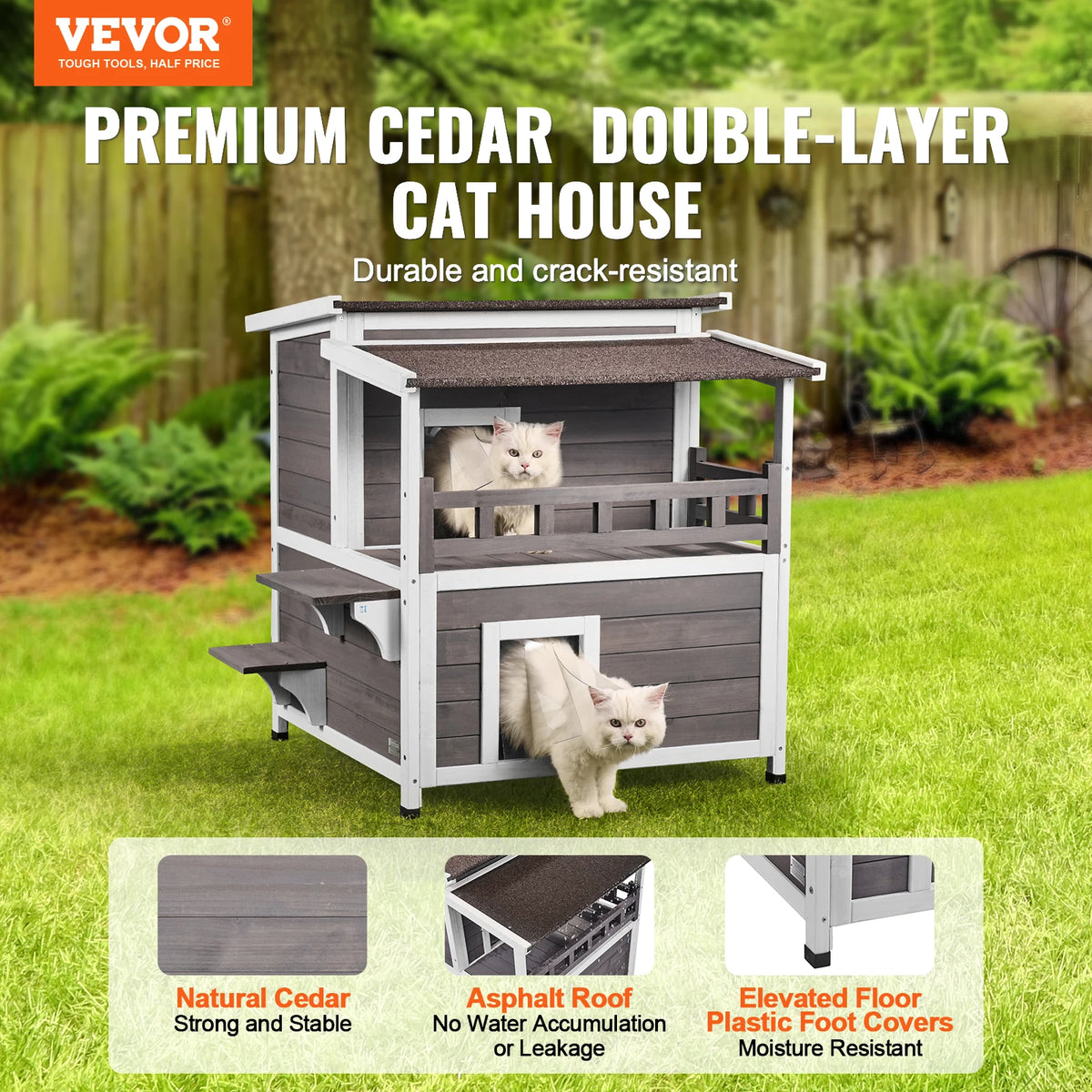 Two Story Cedar Cat House With Balcony And Weatherproof Roof