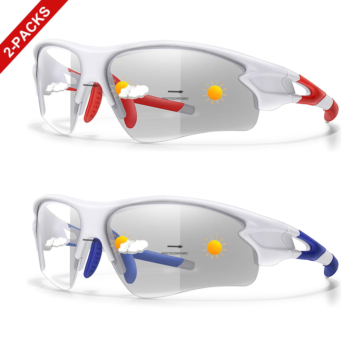 Unisex Half Frame Photochromic Sunglasses For Cycling Running Hiking